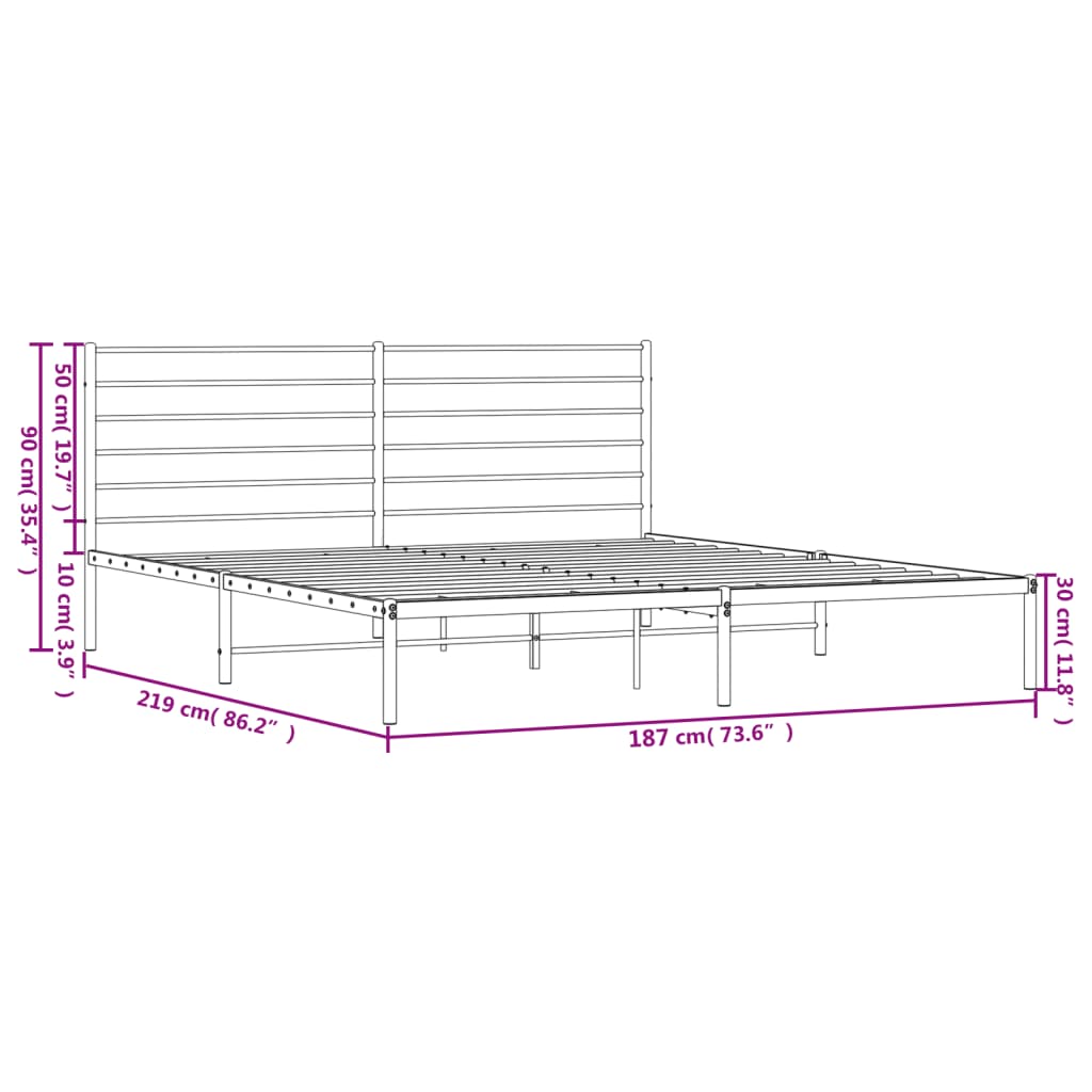 vidaXL Cadre de lit métal sans matelas avec tête de lit noir 183x213cm