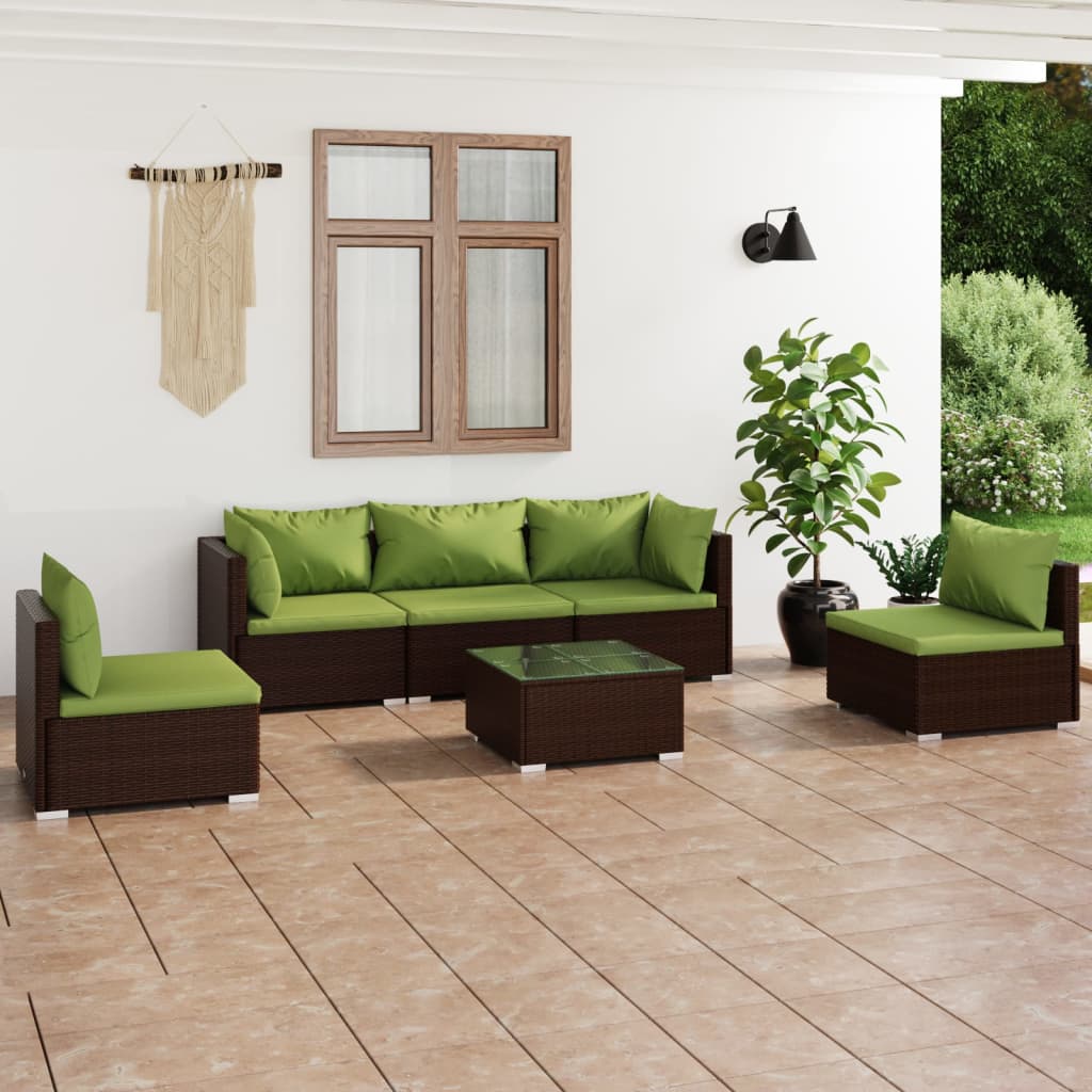 vidaXL Salon de jardin 6 pcs avec coussins Résine tressée Marron