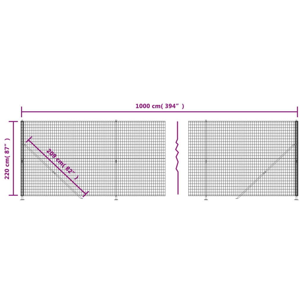 vidaXL Clôture en treillis métallique avec bride anthracite 2,2x10 m