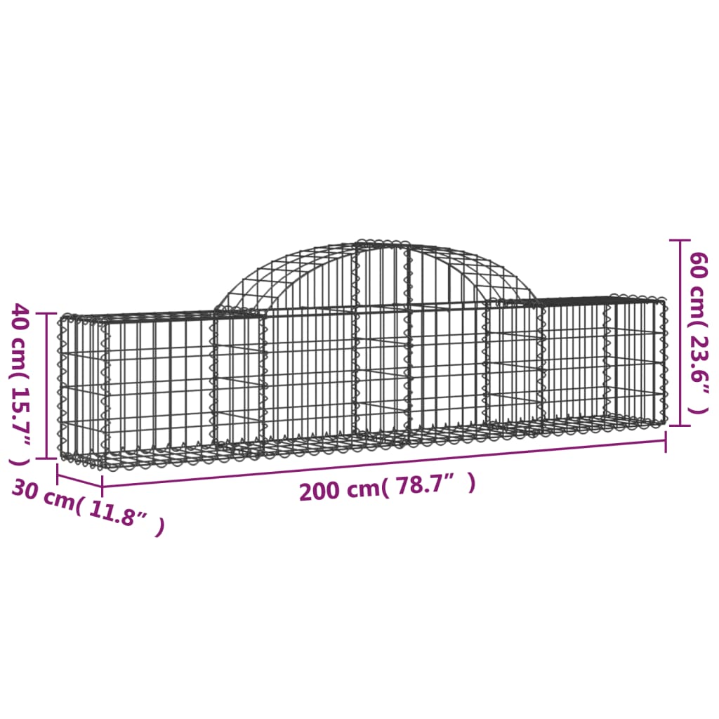 vidaXL Paniers à gabions arqués 12 pcs 200x30x40/60 cm Fer galvanisé