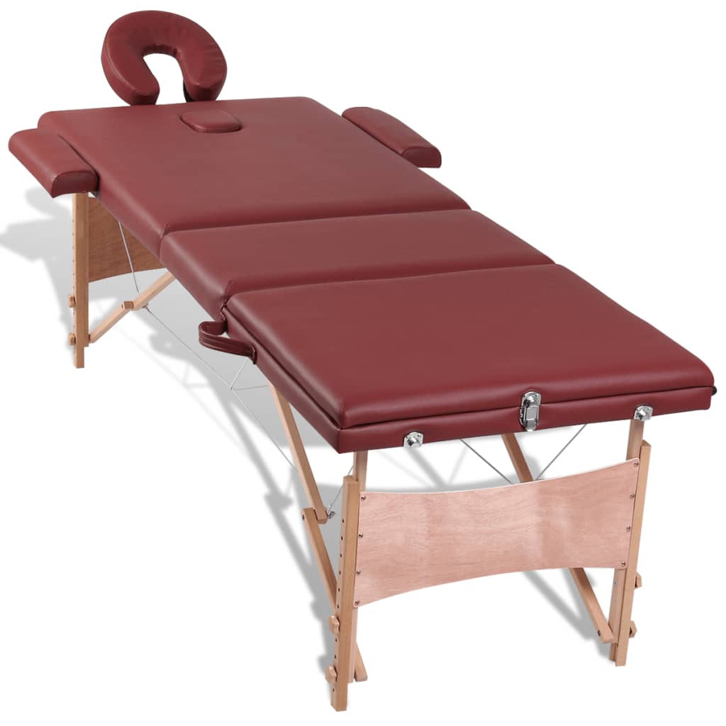 vidaXL Table pliable de massage Rouge 3 zones avec cadre en bois