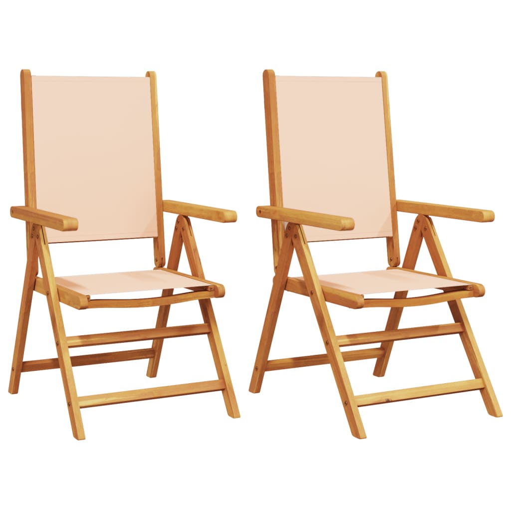 vidaXL Chaises de jardin lot de 2 beige bois d'acacia massif et tissu