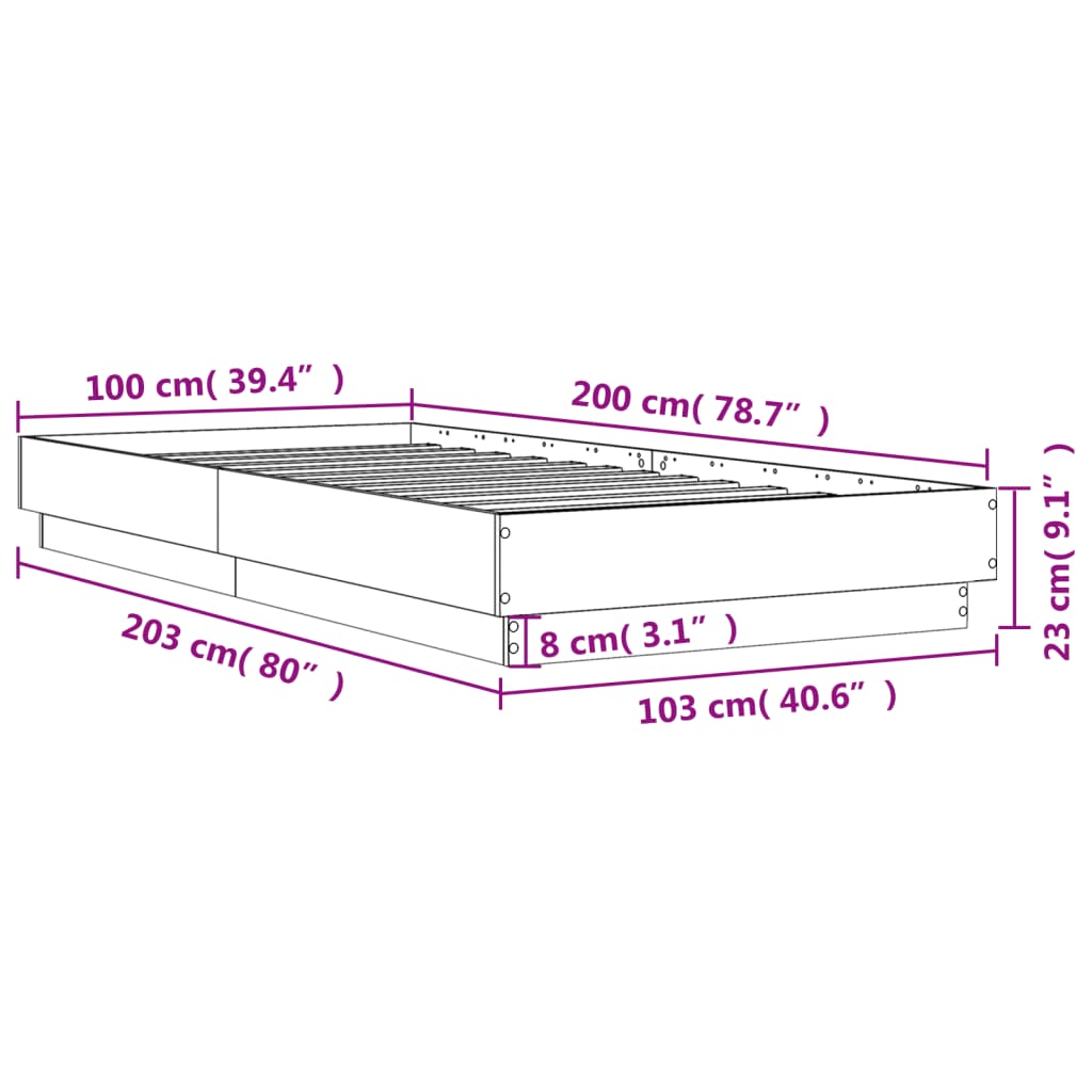 vidaXL Cadre de lit sonoma gris 100x200 cm bois d'ingénierie