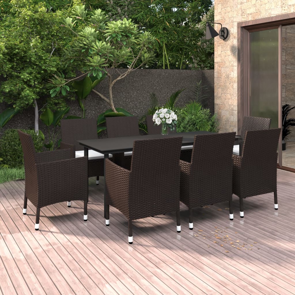 vidaXL Ensemble à manger de jardin coussins 9 pcs Résine tressée Verre