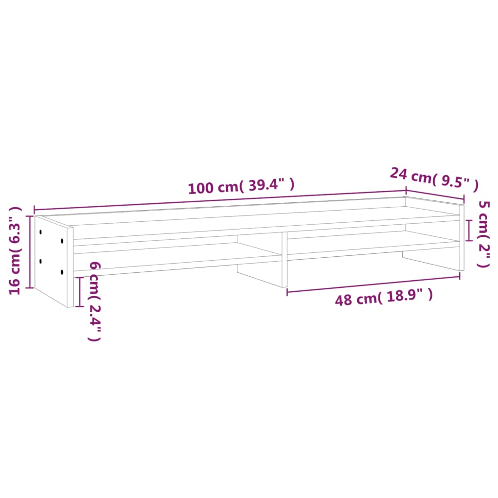 vidaXL Support de moniteur Blanc 100x24x16 cm Bois de pin solide
