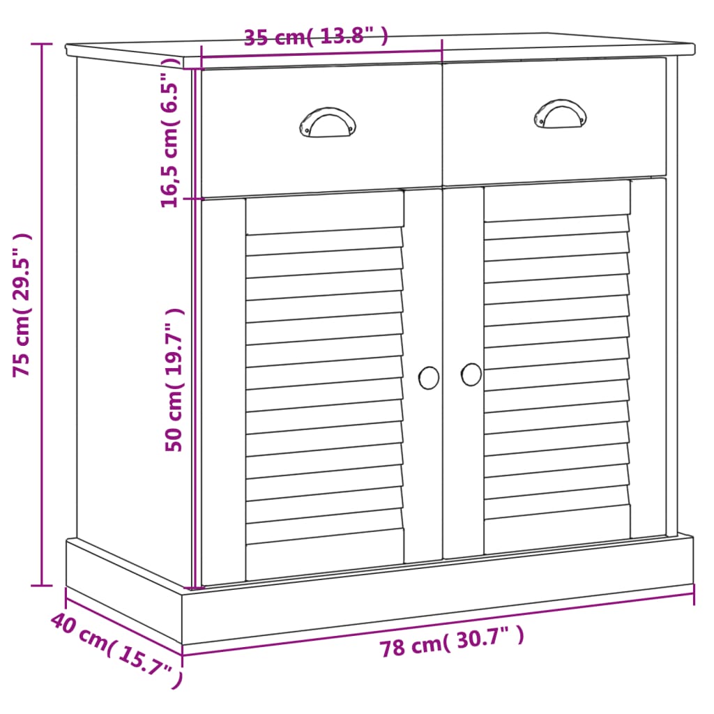 vidaXL Buffet avec tiroirs VIGO 78x40x75 cm blanc bois massif de pin