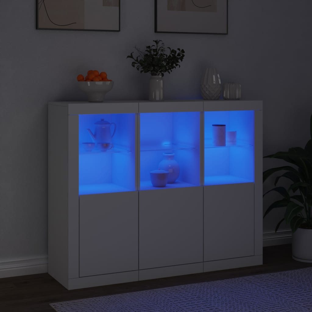 vidaXL Buffets avec lumières LED 3 pcs blanc bois d'ingénierie
