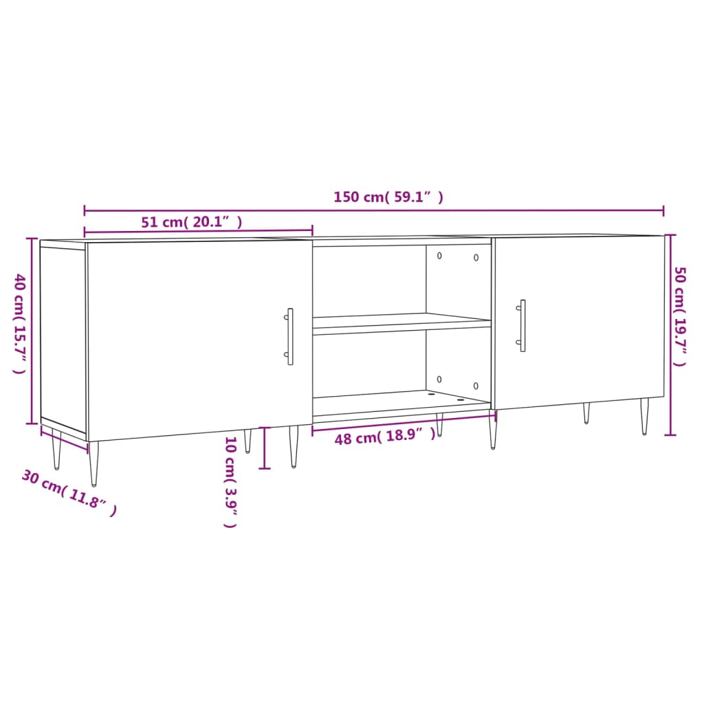 vidaXL Meuble TV blanc 150x30x50 cm bois d'ingénierie