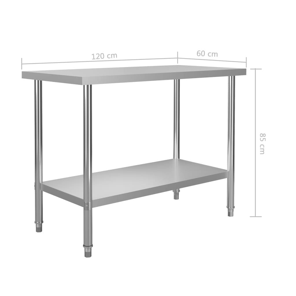 vidaXL Table de travail de cuisine avec étagère 120x60x150 cm Inox