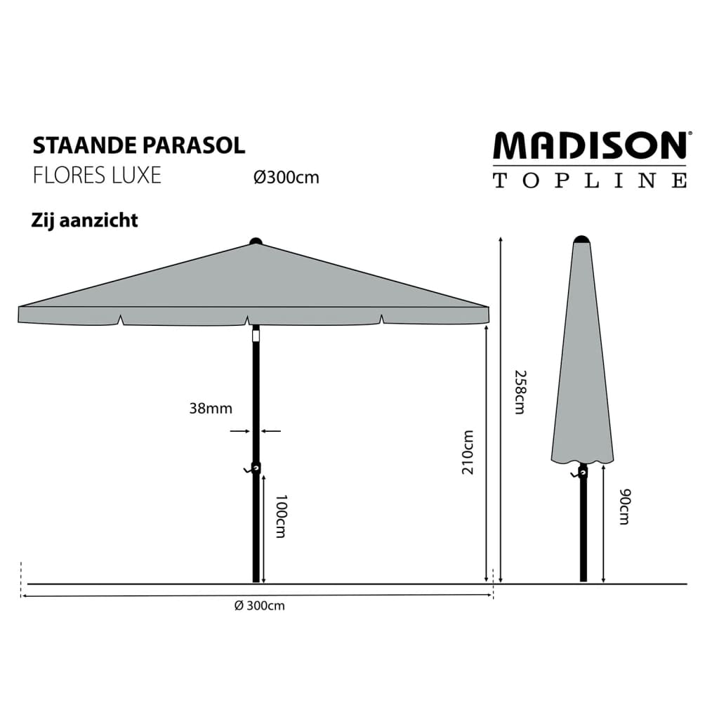 Madison Parasol Flores Luxe 300 cm Rond Vert sage