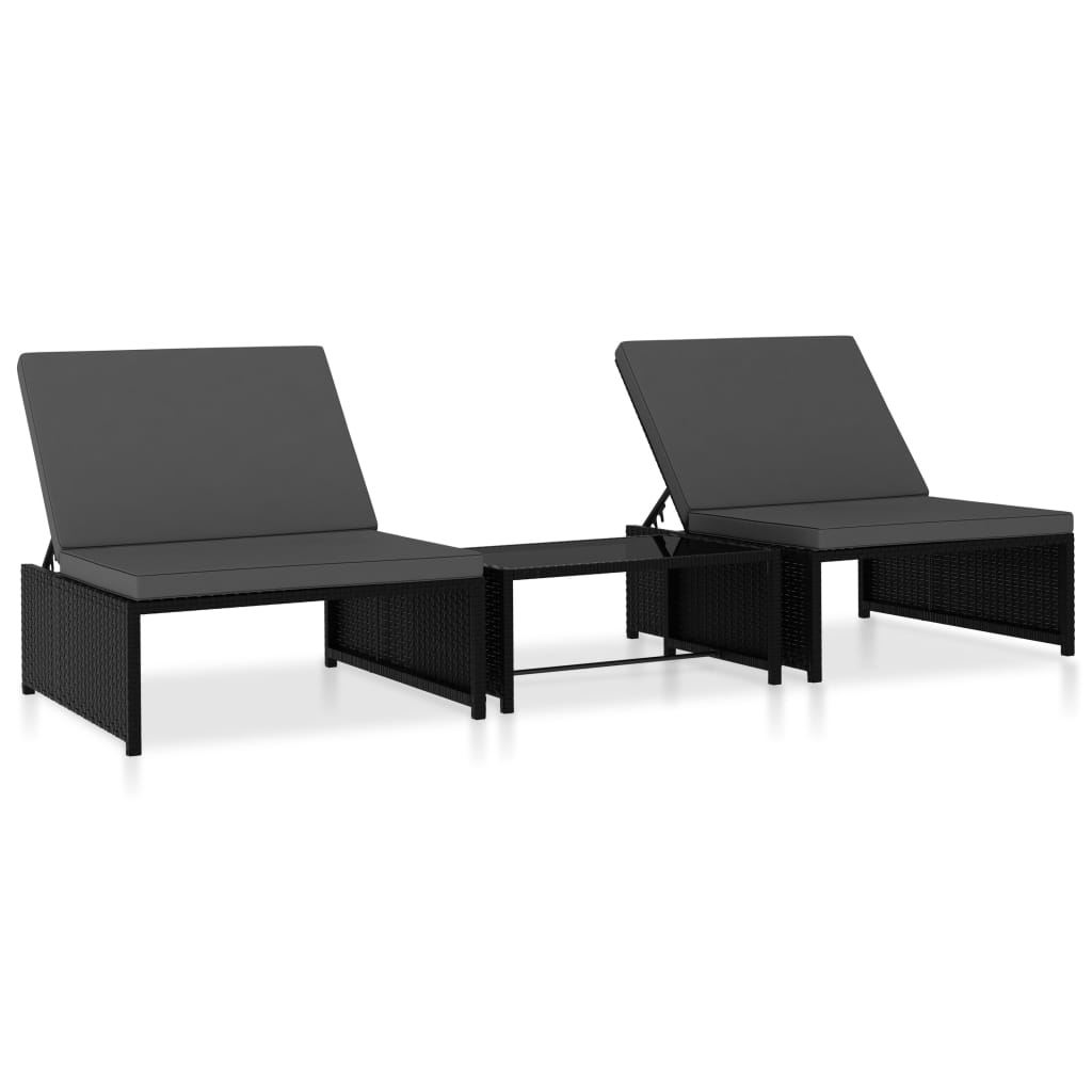 vidaXL Chaises longues lot de 2 avec table Résine tressée Noir