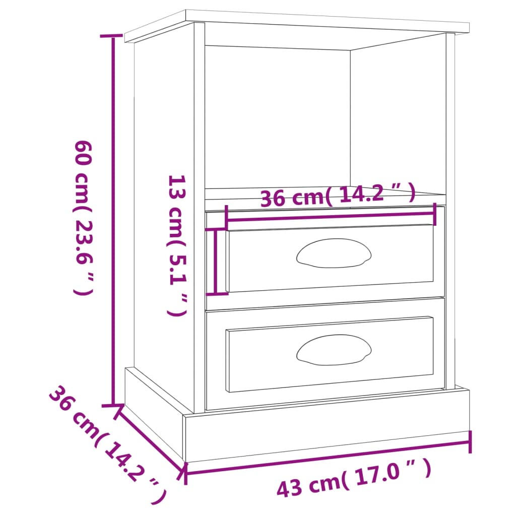 vidaXL Table de chevet chêne sonoma 43x36x60 cm