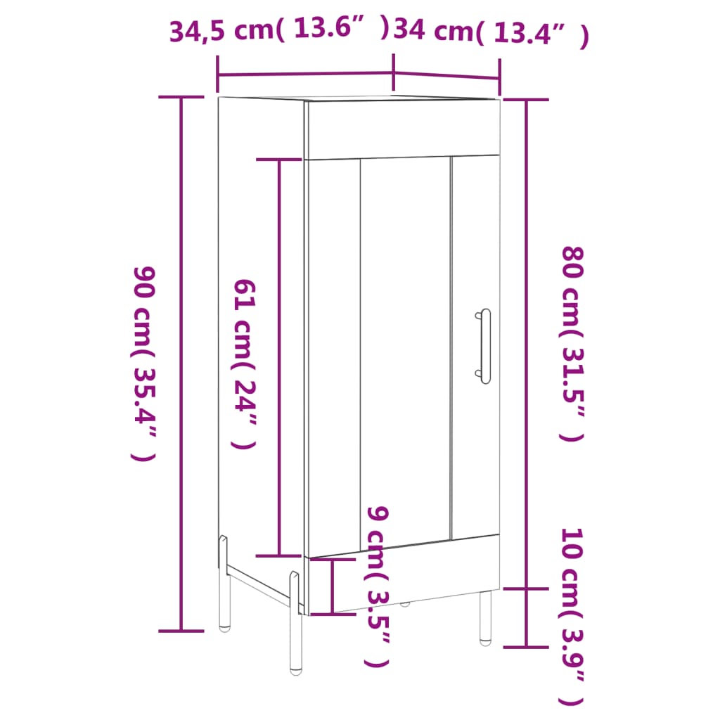 vidaXL Buffet blanc 34,5x34x90 cm bois d'ingénierie