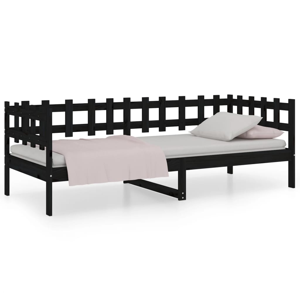 vidaXL Lit de jour sans matelas noir 90x190 cm bois de pin massif