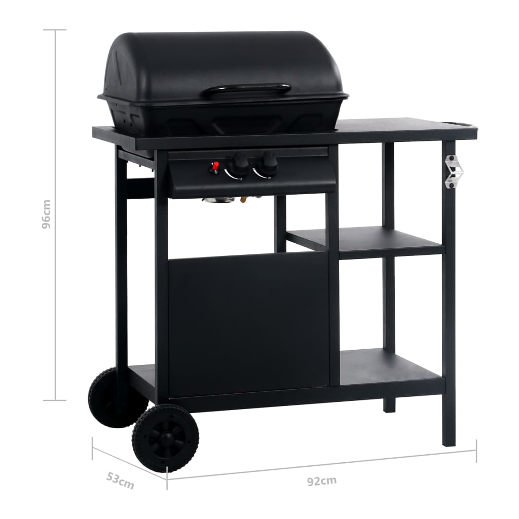 vidaXL Barbecue à gaz avec table latérale à 3 niveaux Noir
