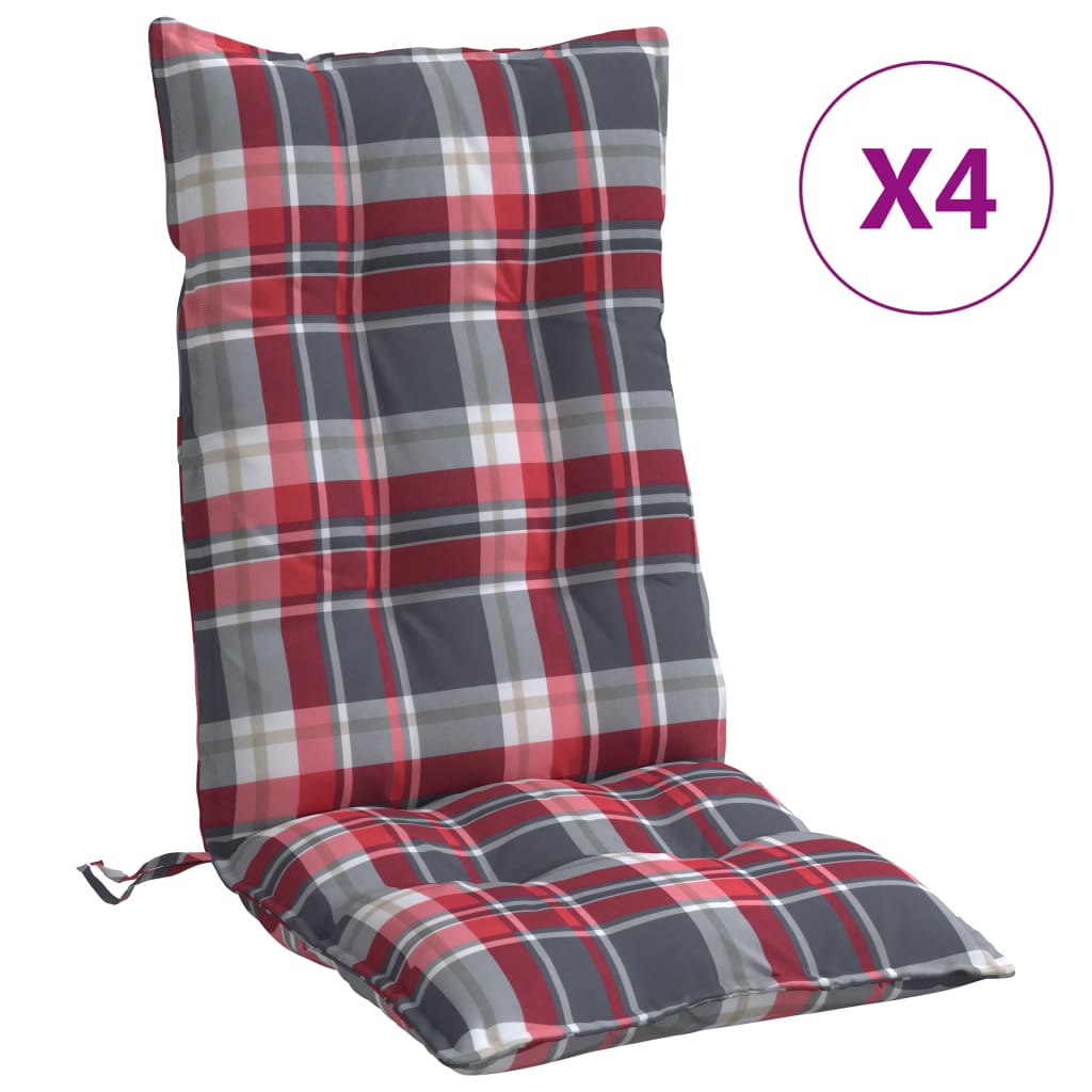 vidaXL Coussins de chaise à dossier haut lot de 4 motif carreaux rouge