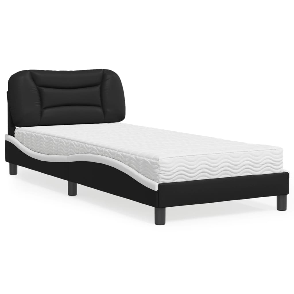 vidaXL Lit avec matelas noir et blanc 80x200 cm similicuir