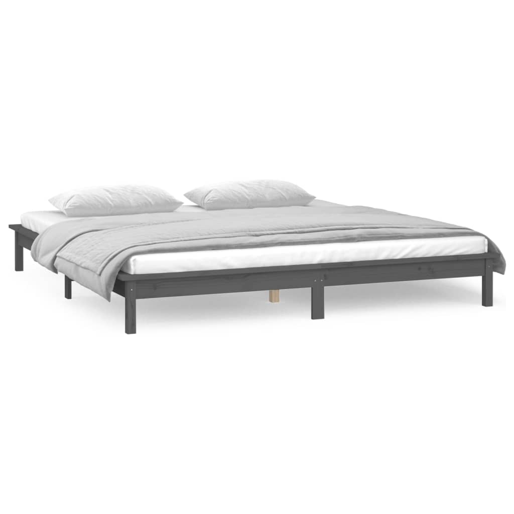 vidaXL Cadre de lit à LED gris 120x190 cm petit double bois massif