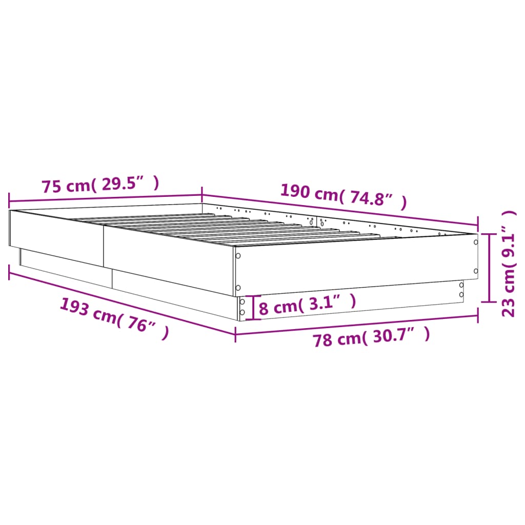 vidaXL Cadre de lit sans matelas sonoma gris 75x190 cm