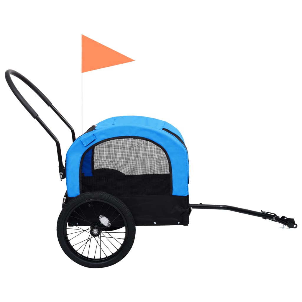 vidaXL Remorque de vélo pour chiens et poussette 2-en-1 bleu et noir