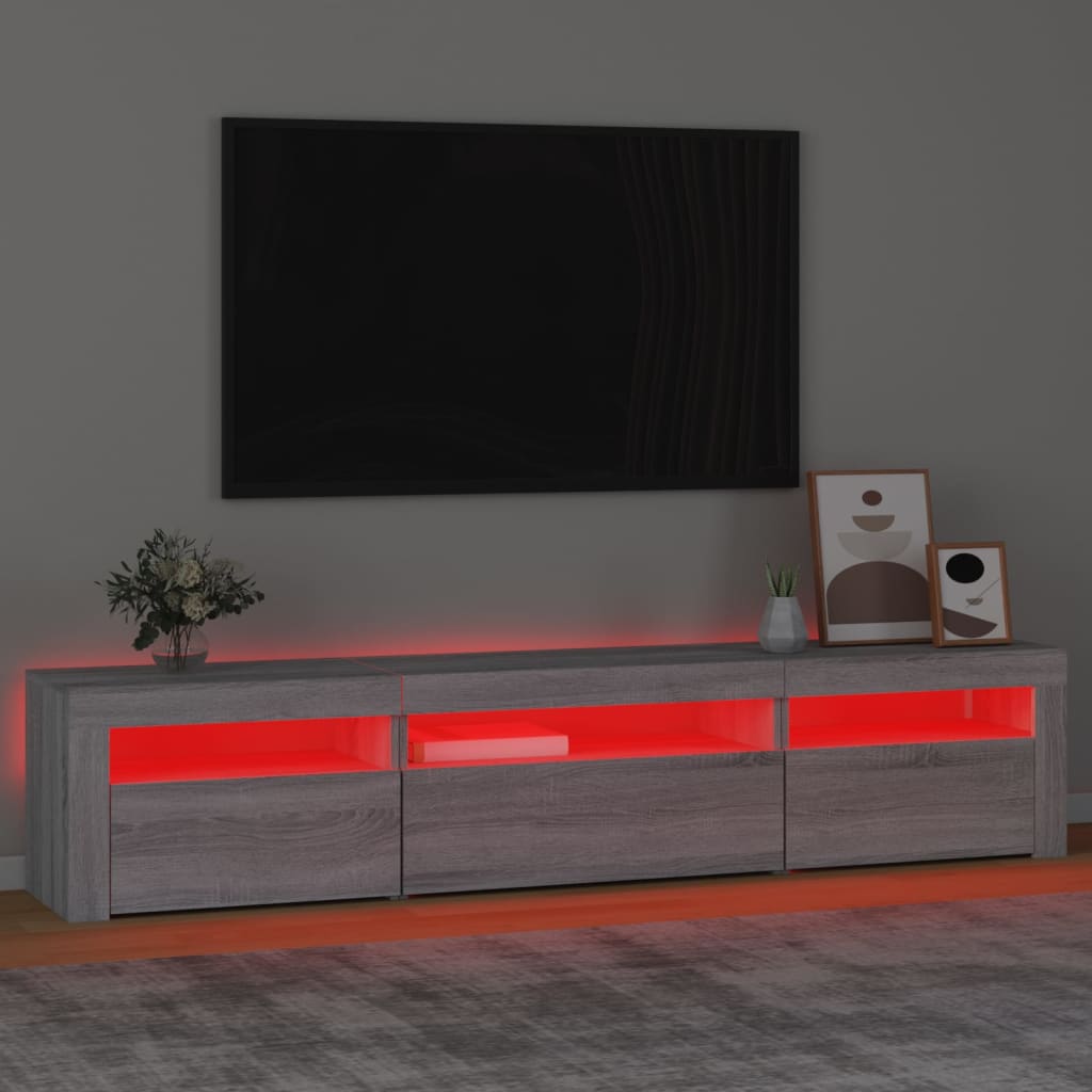 vidaXL Meuble TV avec lumières LED Sonoma gris 195x35x40 cm