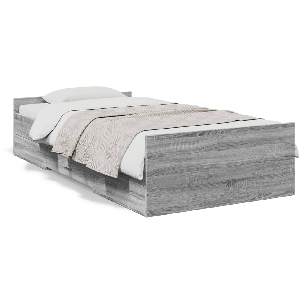 vidaXL Cadre de lit et tiroirs sonoma gris 90x190 cm bois d'ingénierie