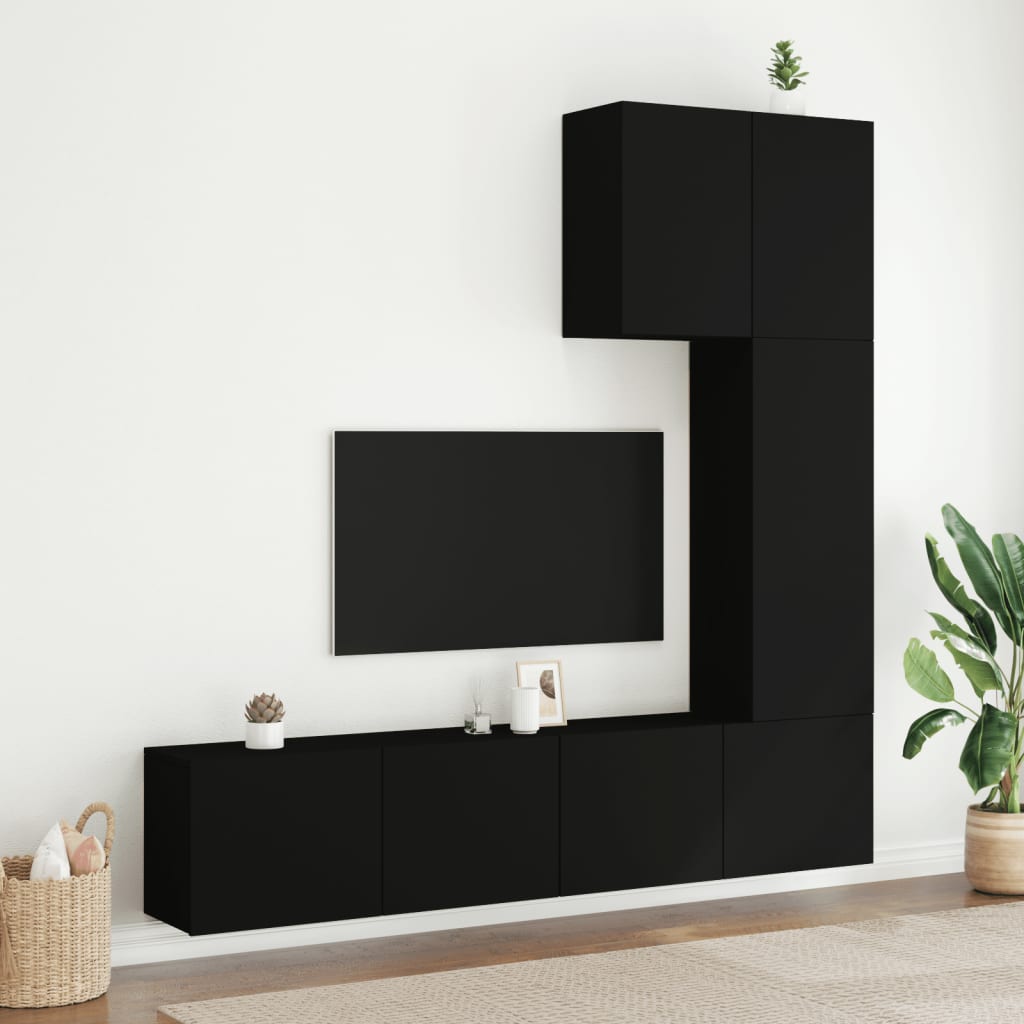 vidaXL Unités murales TV 5 pcs noir bois d'ingénierie