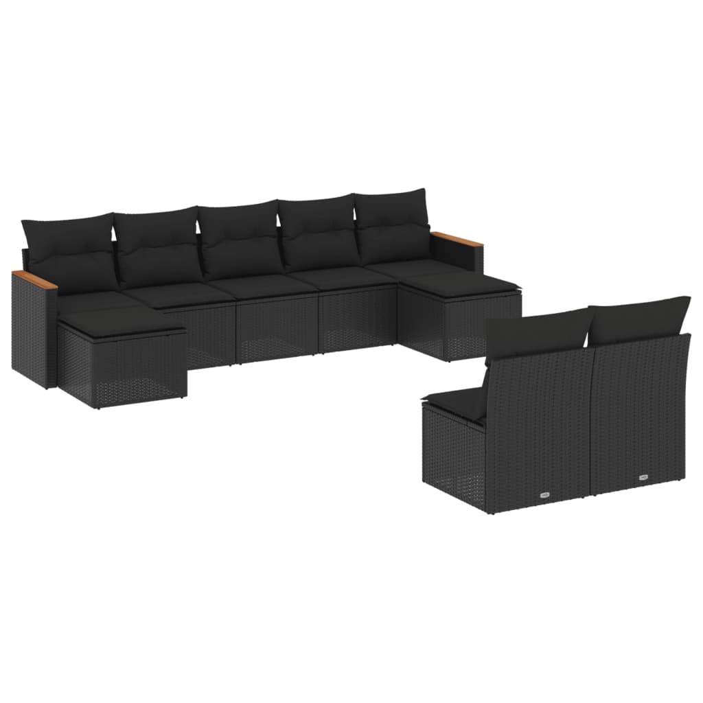 vidaXL Salon de jardin 9 pcs avec coussins noir résine tressée