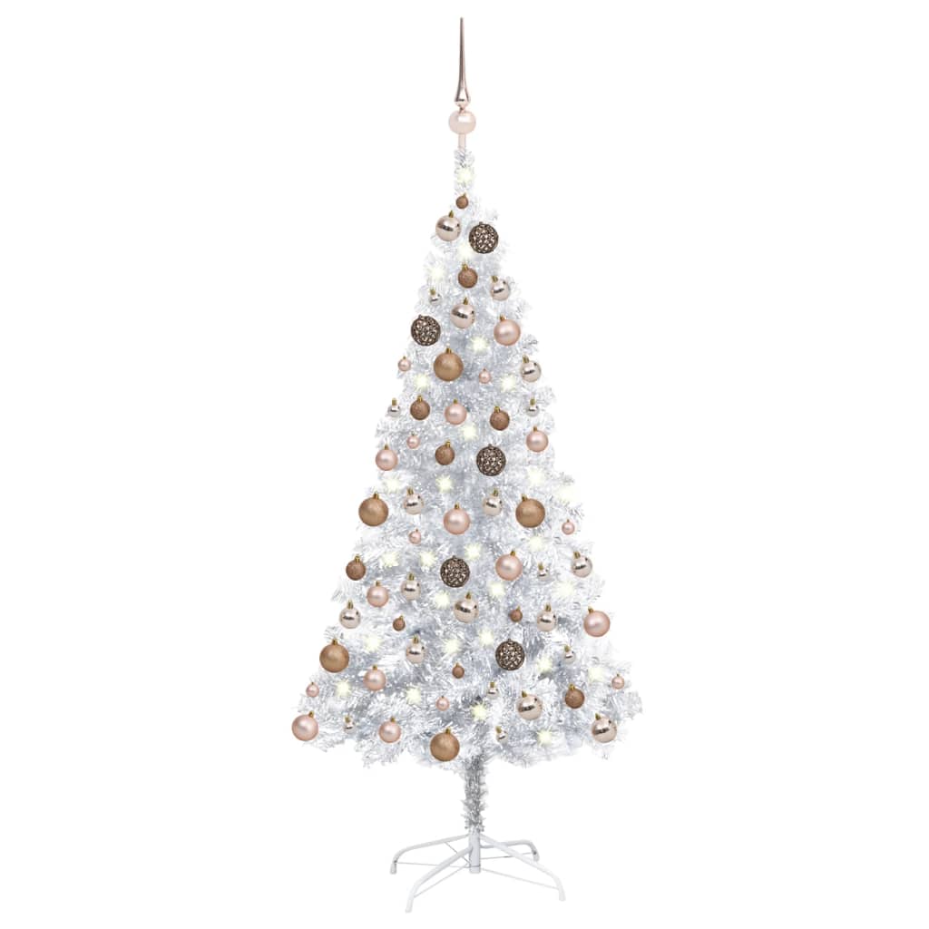 vidaXL Arbre de Noël artificiel pré-éclairé/boules argenté 150 cm PET