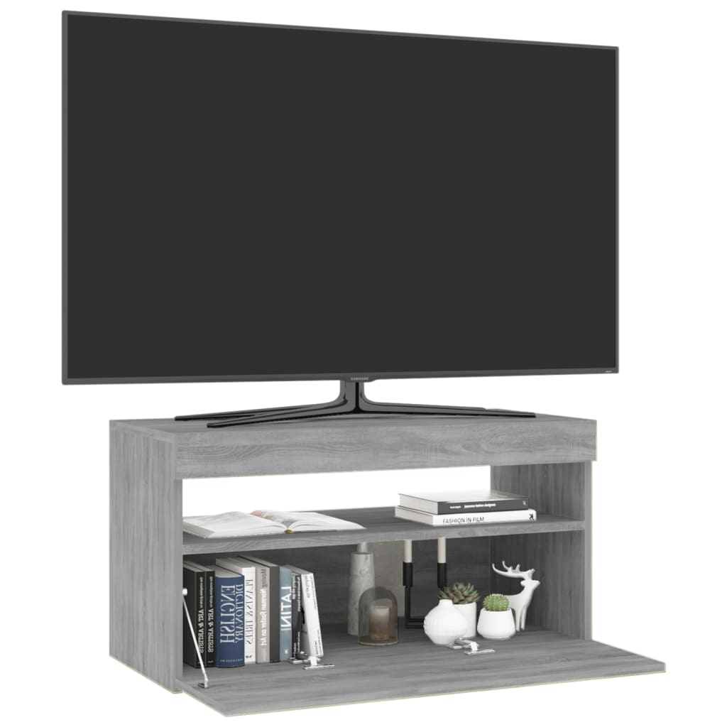 vidaXL Meuble TV avec lumières LED Sonoma gris 75x35x40 cm