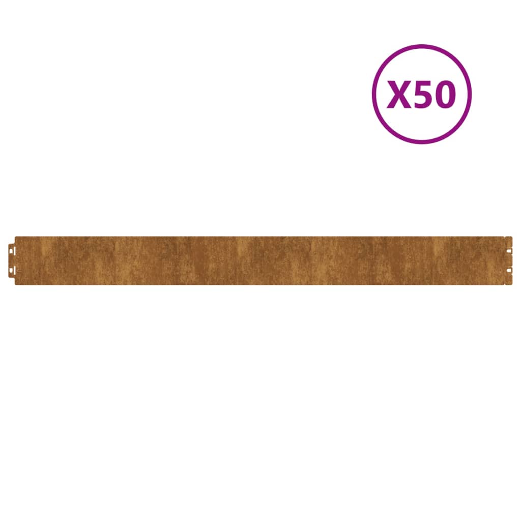 vidaXL Bordures de pelouse 50 pcs 10x103 cm acier corten flexible