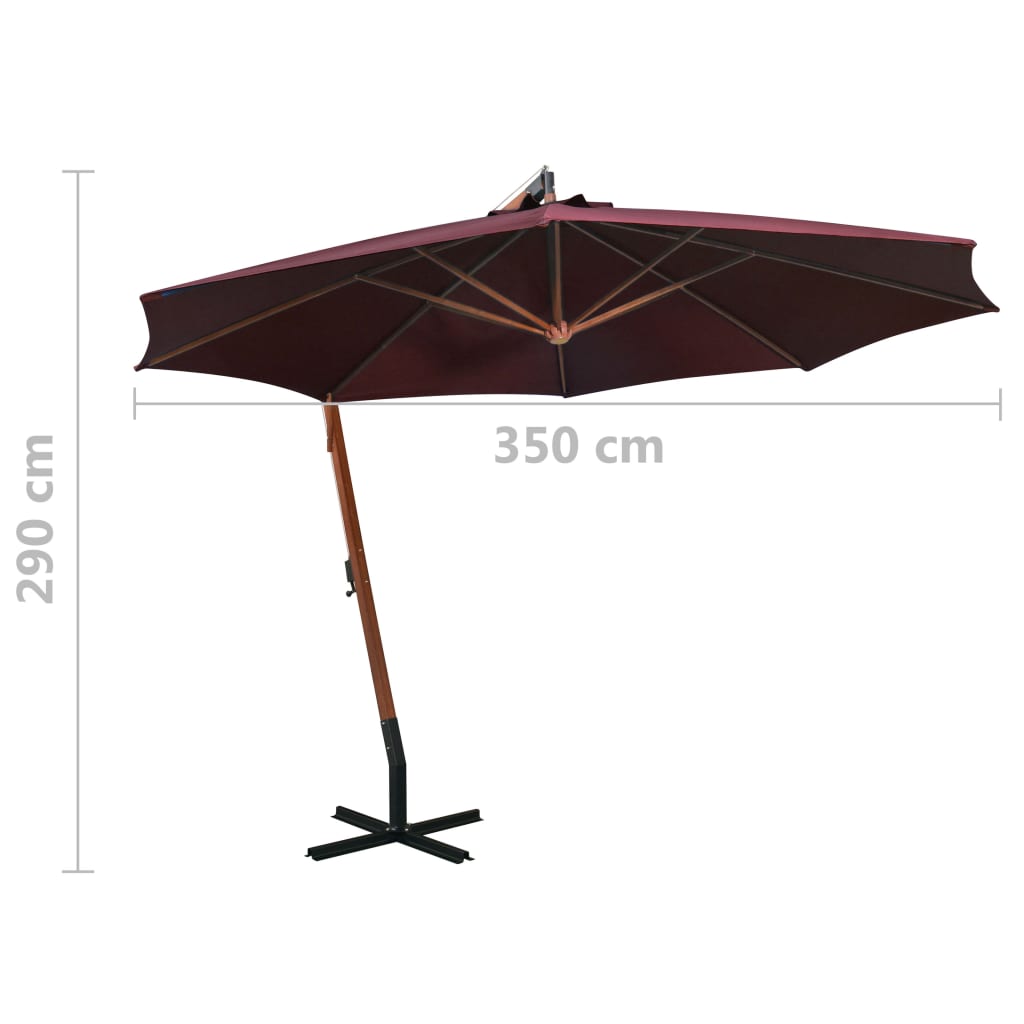 vidaXL Parasol de jardin suspendu et mât rouge bordeaux bois de sapin