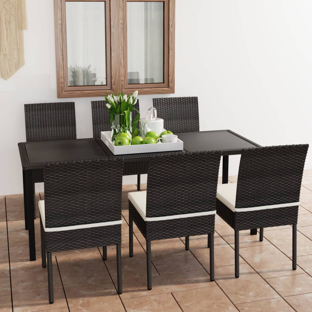 vidaXL Ensemble à manger de jardin 7 pcs Résine tressée Noir