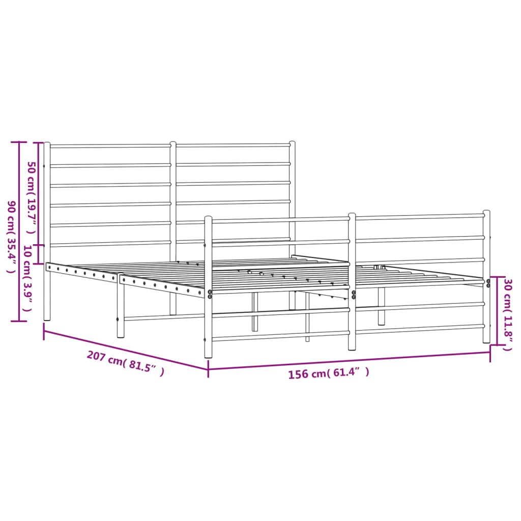 vidaXL Cadre de lit métal sans matelas et pied de lit blanc 150x200 cm