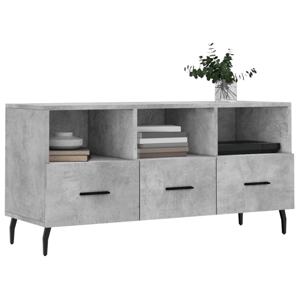 vidaXL Meuble TV gris béton 102x36x50 cm bois d'ingénierie