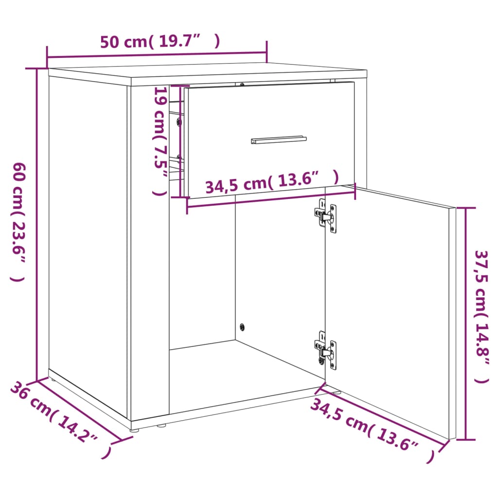 vidaXL Table de chevet Sonoma gris 50x36x60 cm Bois d'ingénierie