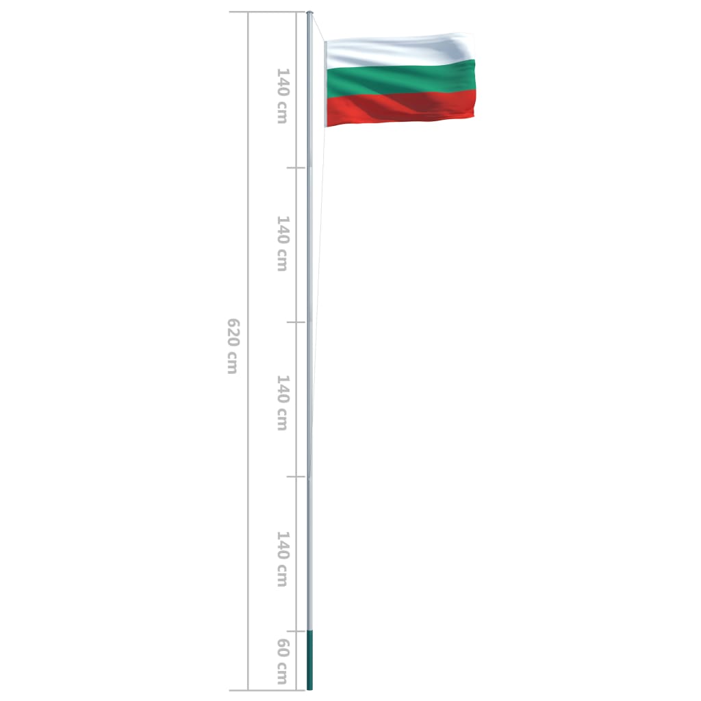 vidaXL Drapeau Bulgarie et mât en aluminium 6,2 m