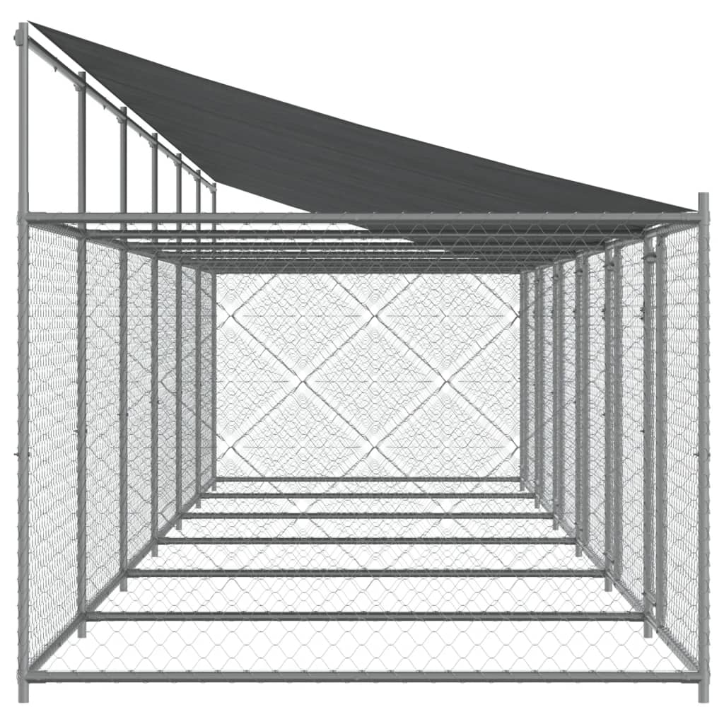 vidaXL Cage pour chien avec toit/portes gris 12x2x2 m acier galvanisé