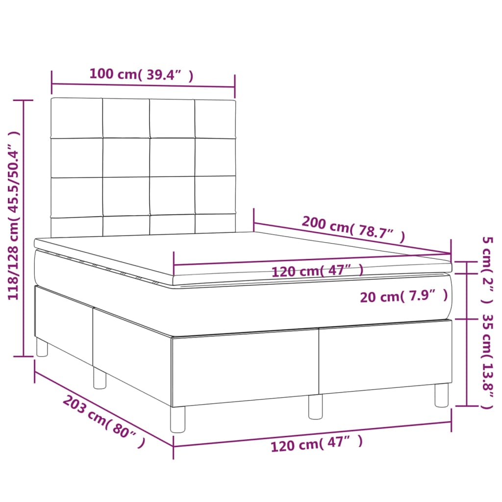 vidaXL Sommier à lattes de lit avec matelas LED Rose 120x200cm Velours