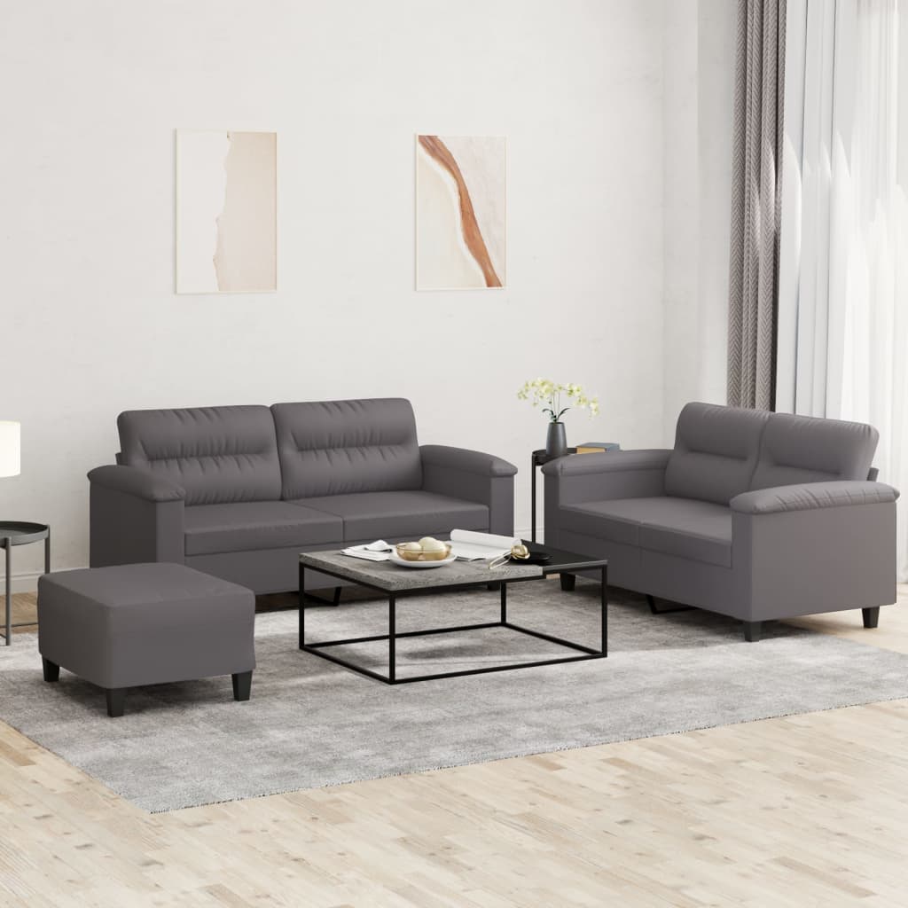 vidaXL Ensemble de canapés 3 pcs avec coussins Gris Similicuir