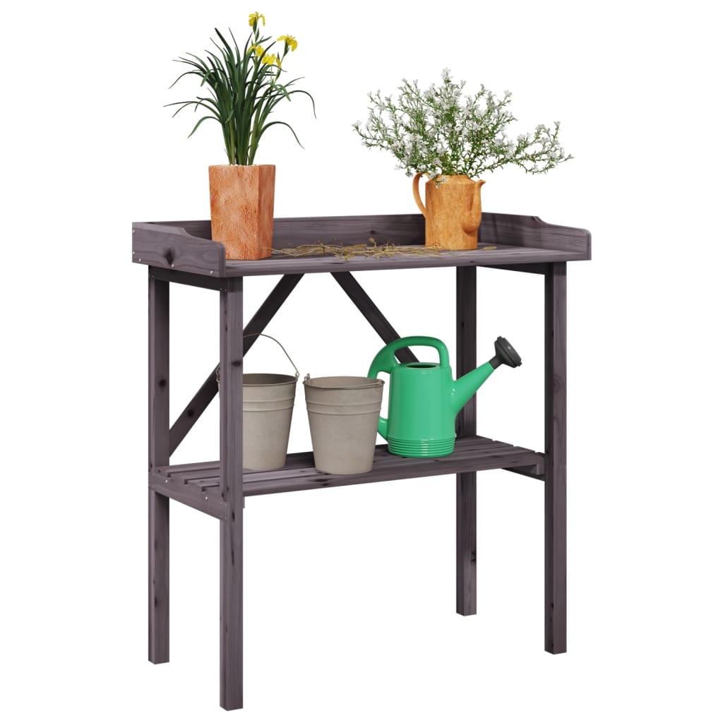 vidaXL Table à plantes avec étagère gris 78x38x82,5 cm bois de sapin