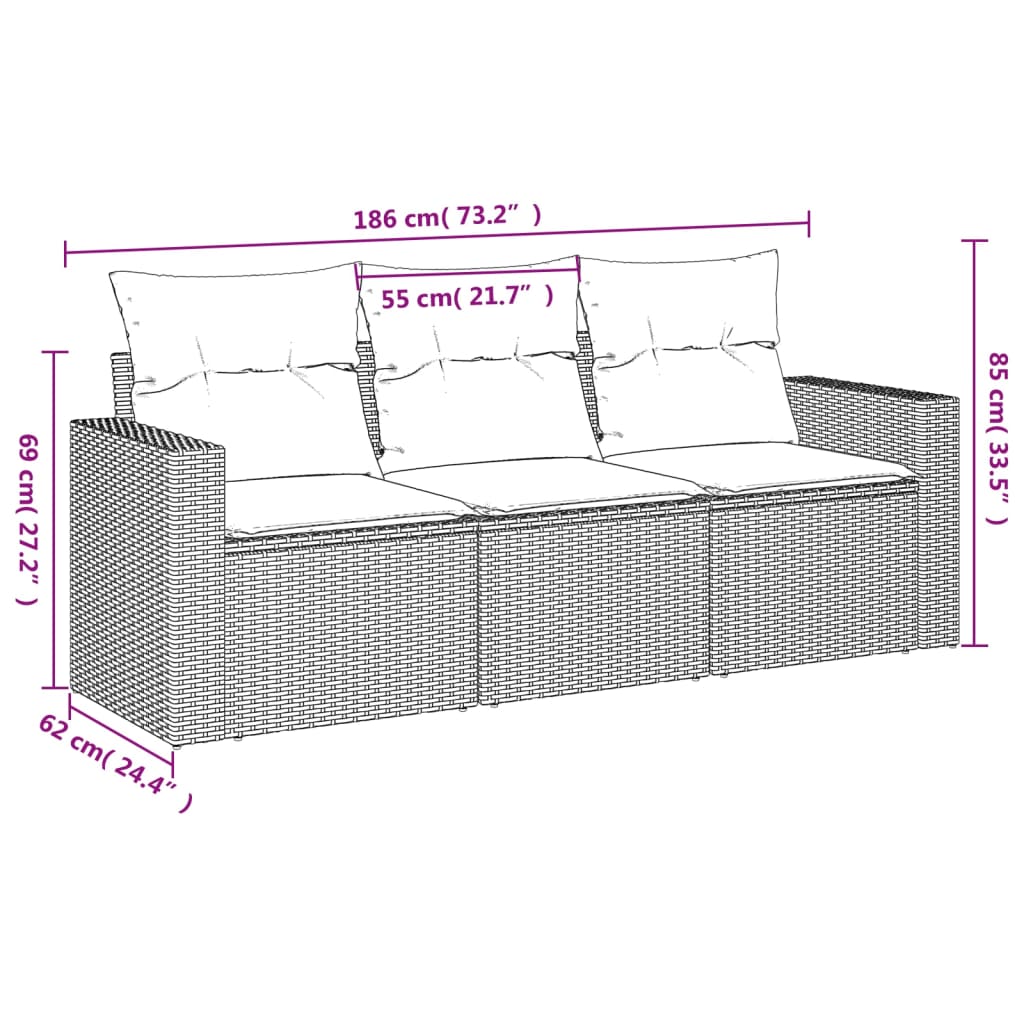 vidaXL Salon de jardin avec coussins 3 pcs beige résine tressée