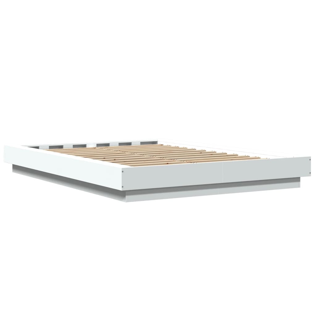 vidaXL Cadre de lit avec lumières LED blanc 135x190 cm bois ingénierie