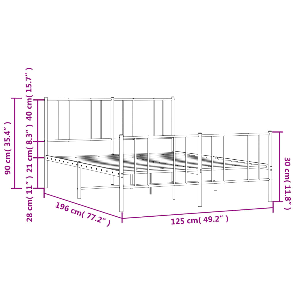 vidaXL Cadre de lit métal sans matelas et pied de lit blanc 120x190 cm