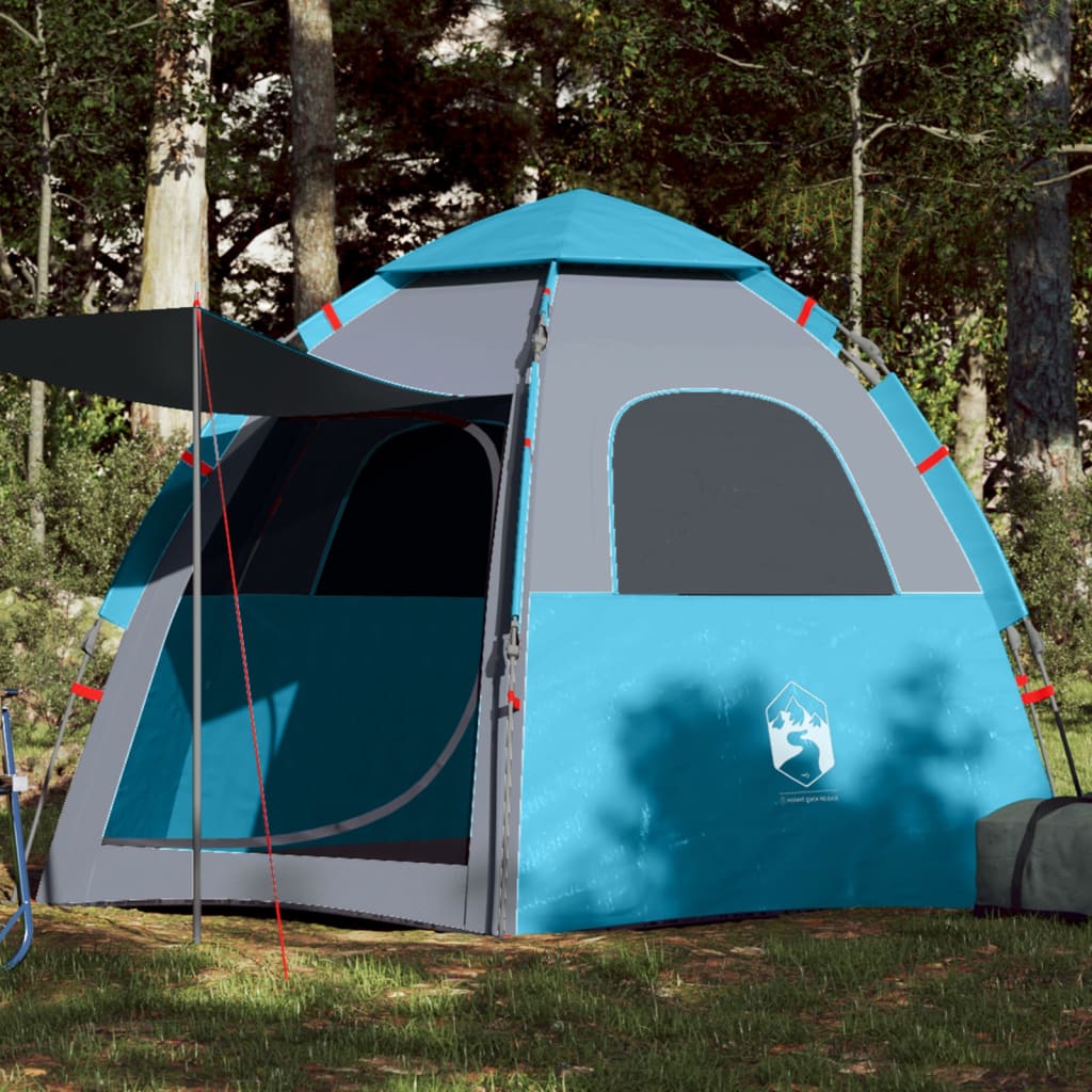 vidaXL Tente de camping cabine 4 personnes bleu libération rapide