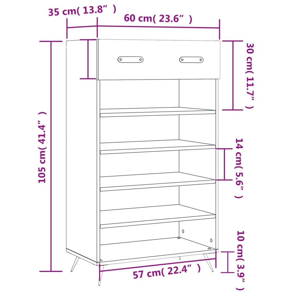 vidaXL Armoire à chaussures gris béton 60x35x105 cm bois d'ingénierie