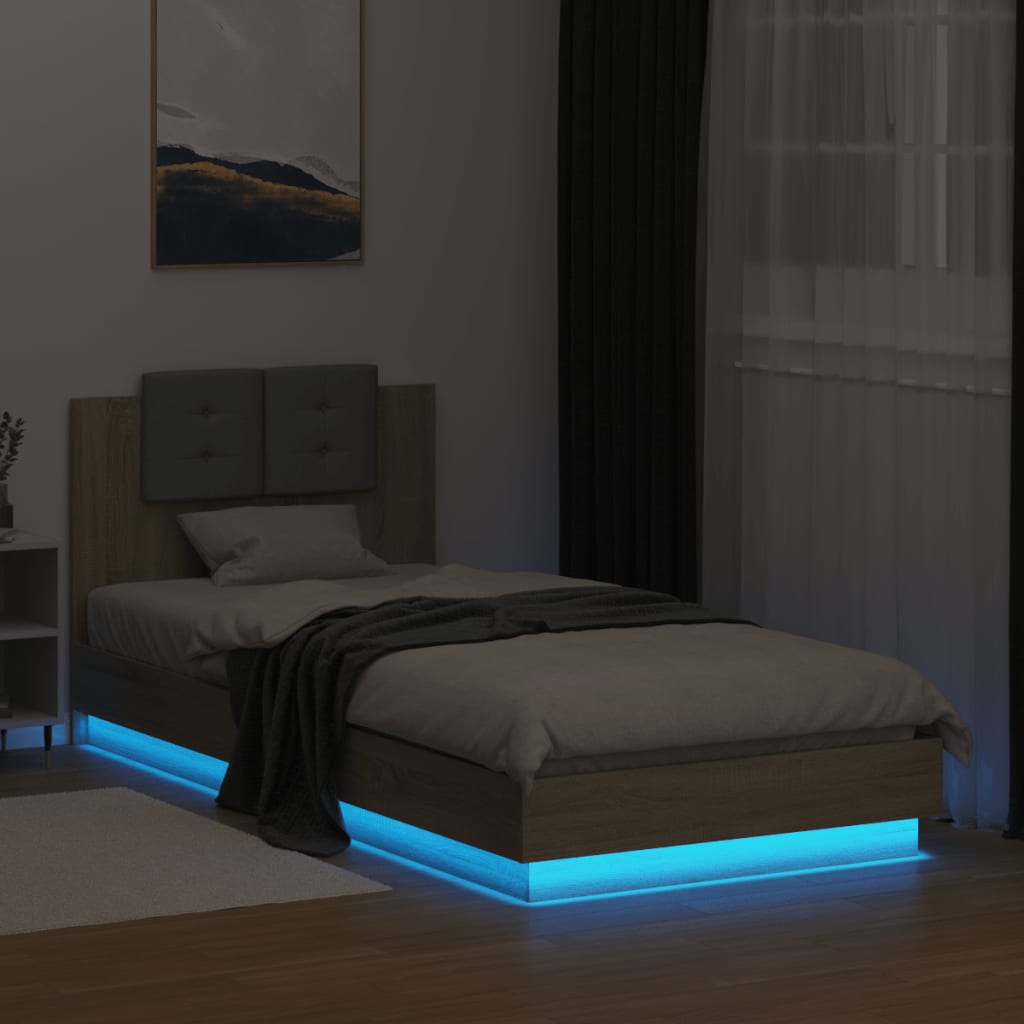 vidaXL Cadre de lit tête de lit et lumières LED chêne sonoma 90x200 cm