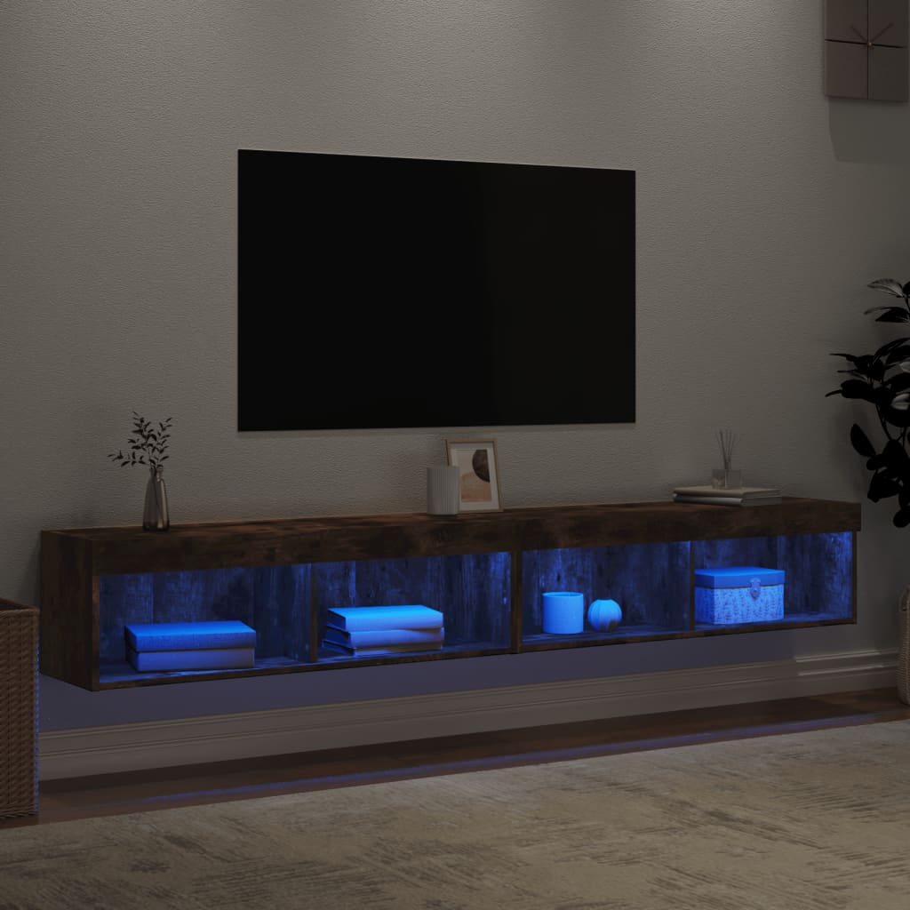 vidaXL Meubles TV avec lumières LED 2 pcs chêne fumé 100x30x30 cm