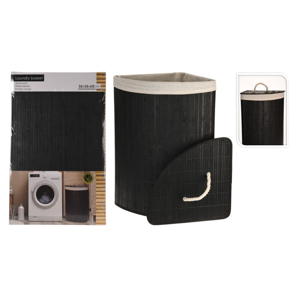 Bathroom Solutions Panier à linge d'angle Bambou Noir