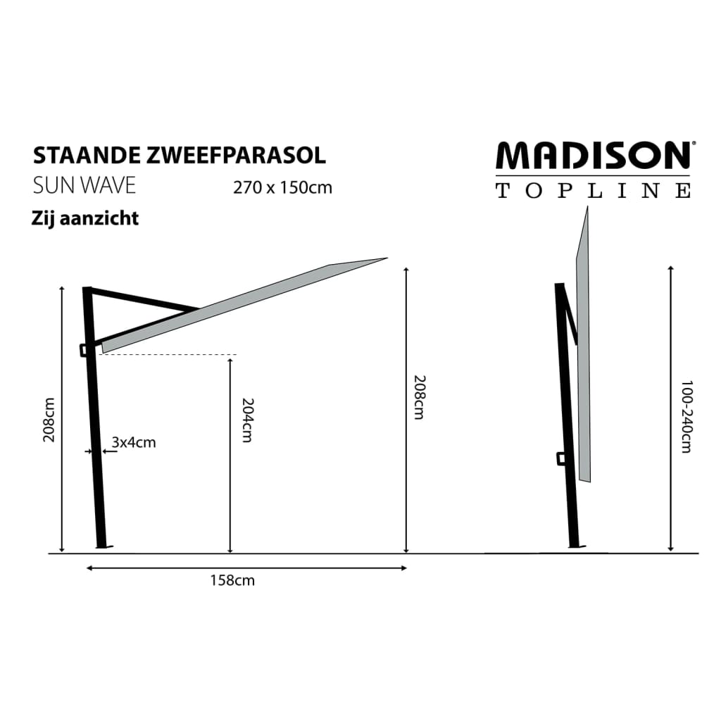 Madison Parasol de balcon Sun Wave 270x150 cm Jaune doré